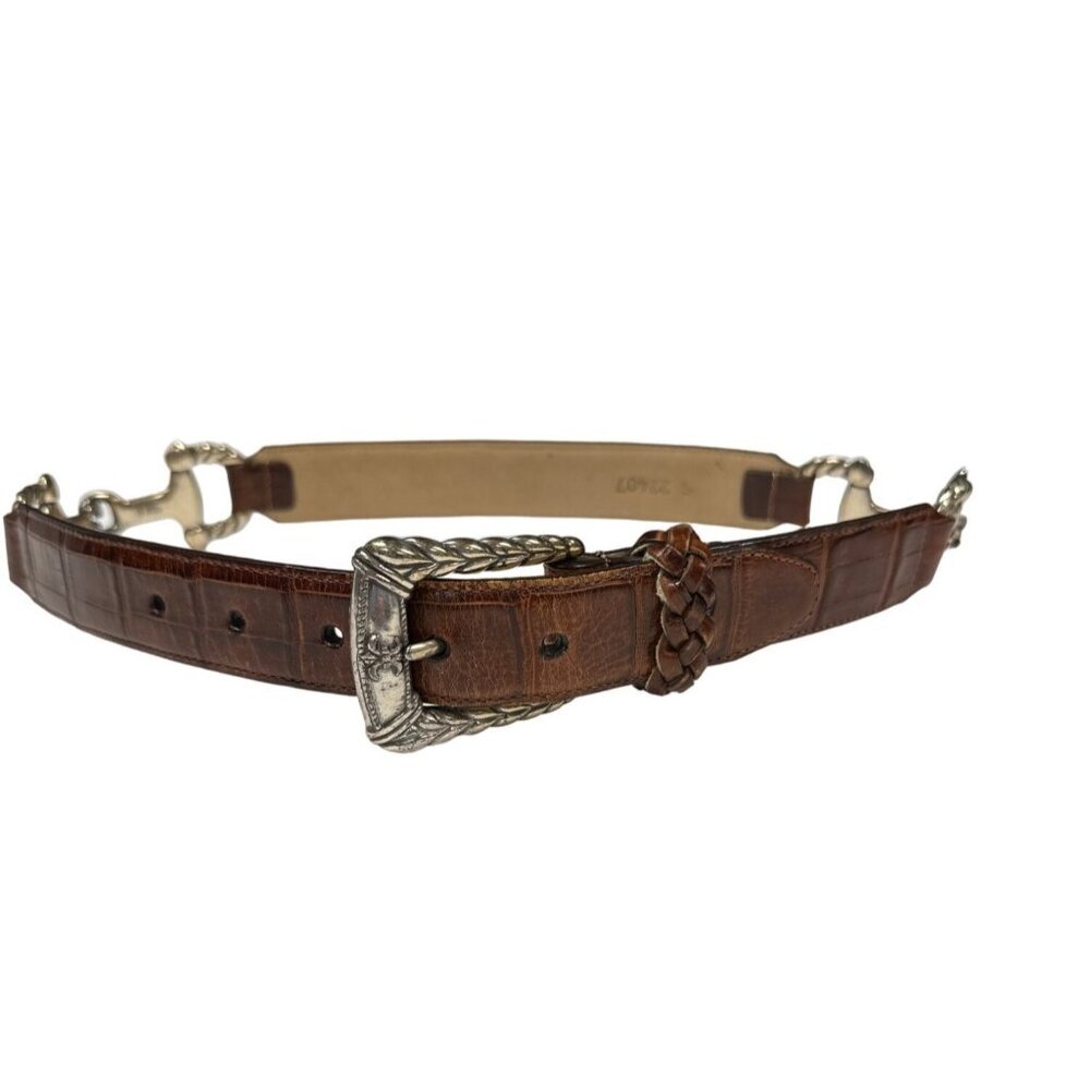 Vintage 1996 Brighton Brown with Silver Tone Metal Western Med Belt